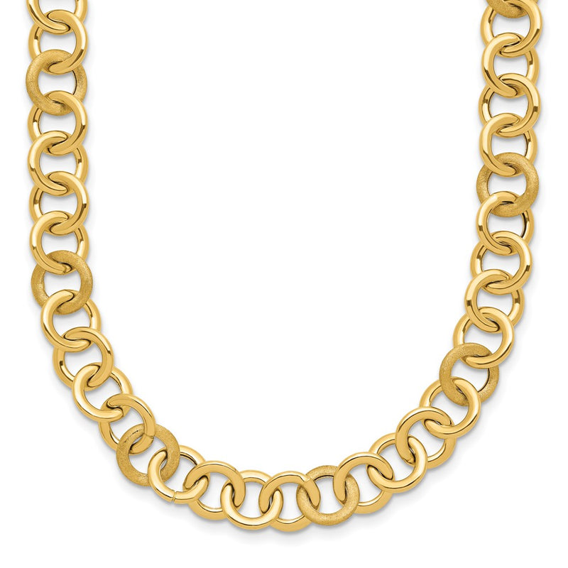 14K Yellow Gold Polished And Satin Fancy Circle Link Chain Necklace
