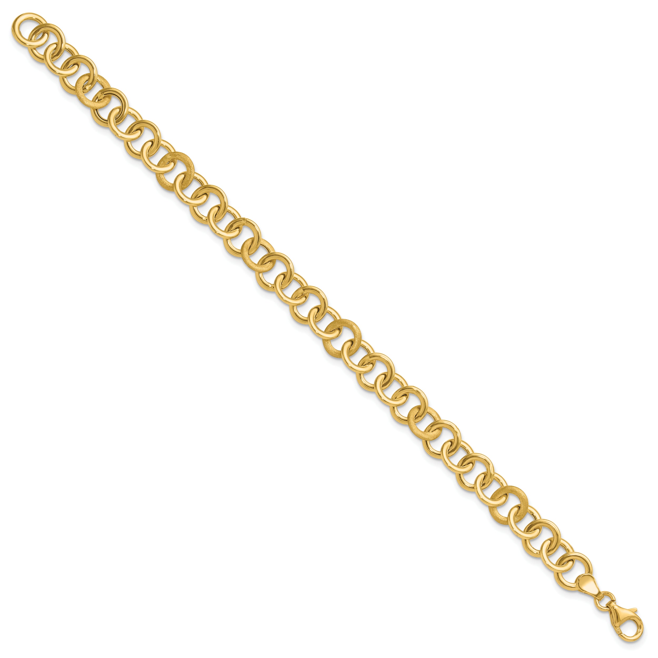 14K Yellow Gold Polished And Satin Fancy Circle Link Bracelet