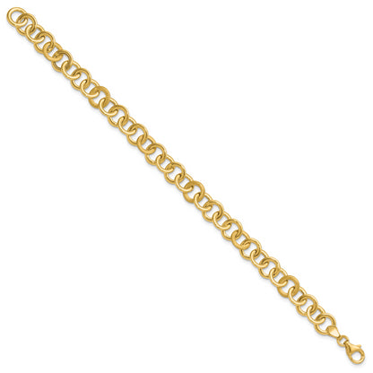14K Yellow Gold Polished And Satin Fancy Circle Link Bracelet