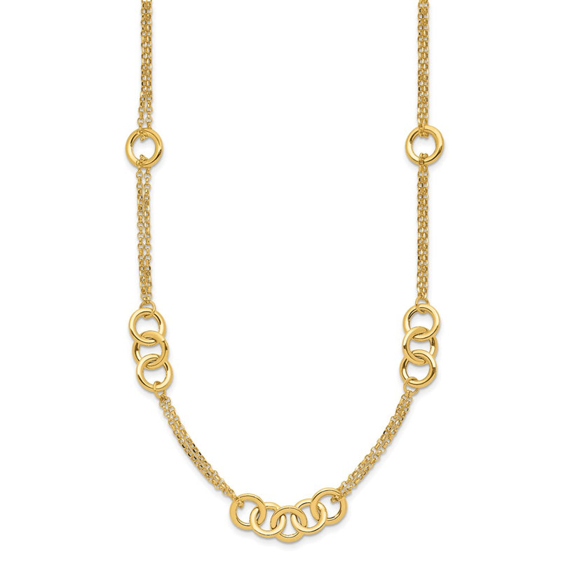 14K Yellow Gold Polished 2 Strand With Circles Necklace