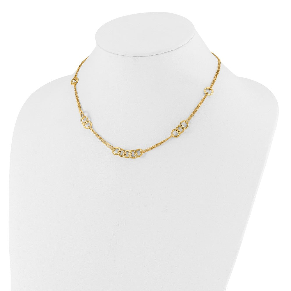 14K Yellow Gold Polished 2 Strand With Circles Chain Necklace