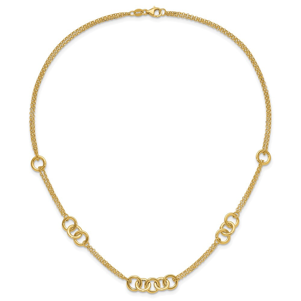 14K Yellow Gold Polished 2 Strand With Circles Chain Necklace