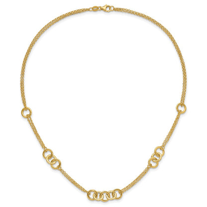14K Yellow Gold Polished 2 Strand With Circles Chain Necklace