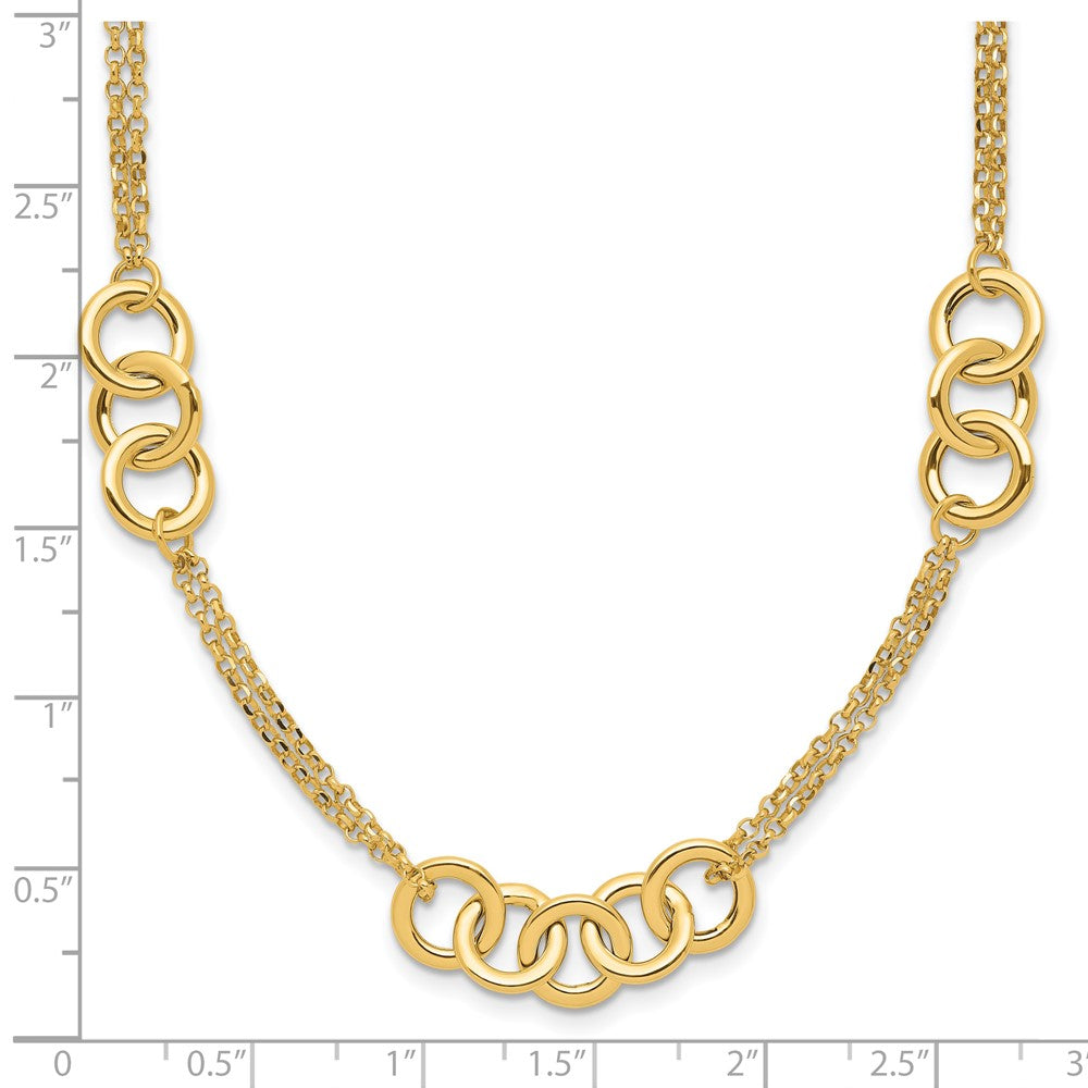 14K Yellow Gold Polished 2 Strand With Circles Chain Necklace