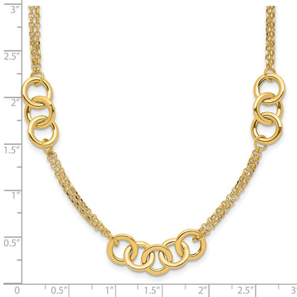 14K Yellow Gold Polished 2 Strand With Circles Chain Necklace