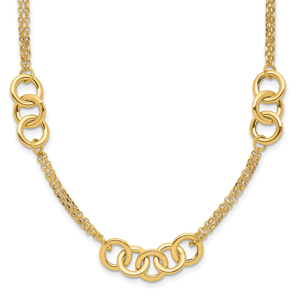 14K Yellow Gold Polished 2 Strand With Circles Chain Necklace