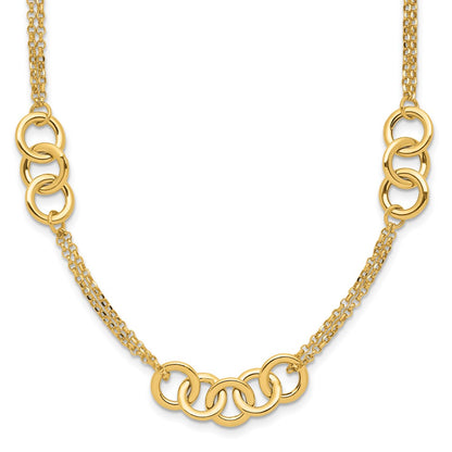 14K Yellow Gold Polished 2 Strand With Circles Chain Necklace