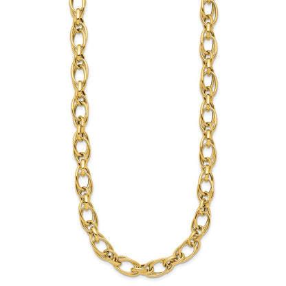 14K Yellow Gold Polished Fancy Oval Link Chain Necklace