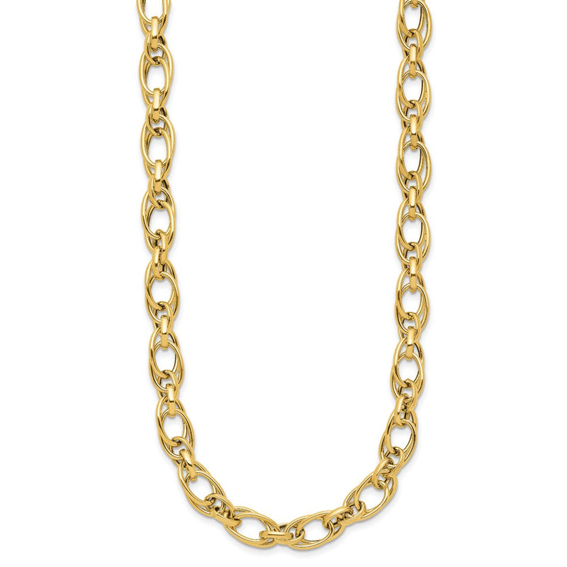 14K Yellow Gold Polished Fancy Oval Link Chain Necklace