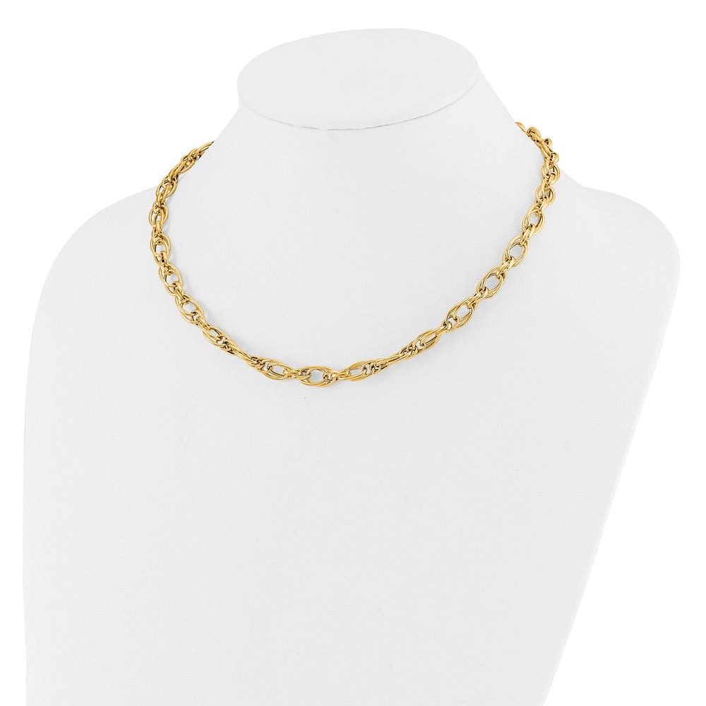 14K Yellow Gold Polished Fancy Oval Link Chain Necklace
