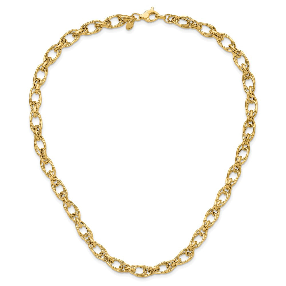 14K Yellow Gold Polished Fancy Oval Link Chain Necklace