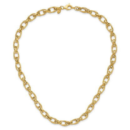14K Yellow Gold Polished Fancy Oval Link Chain Necklace