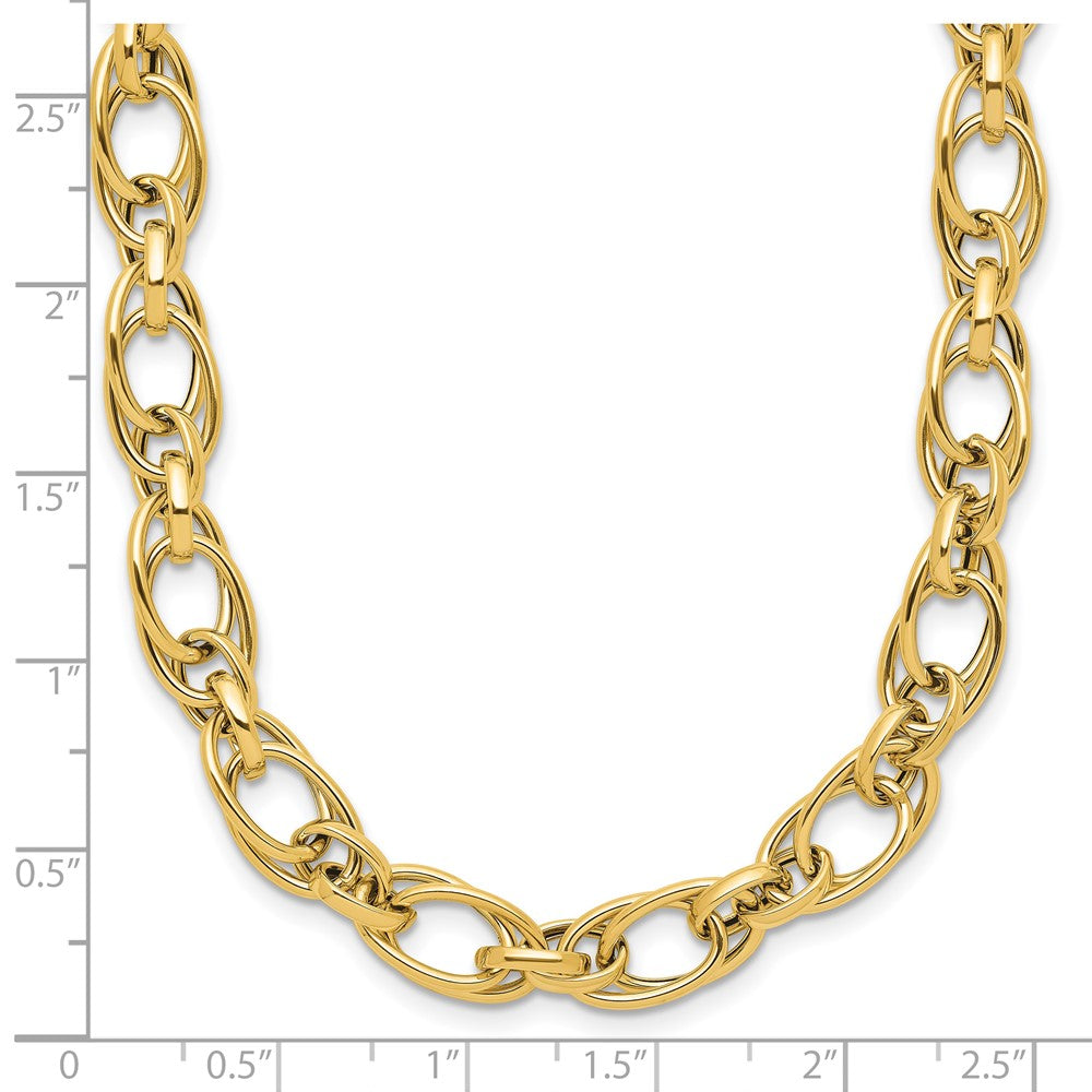 14K Yellow Gold Polished Fancy Oval Link Chain Necklace
