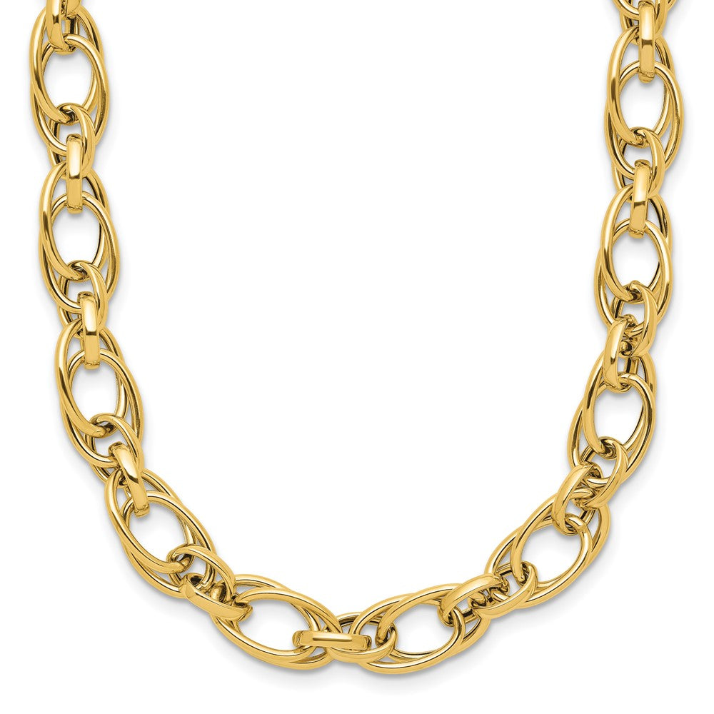 14K Yellow Gold Polished Fancy Oval Link Chain Necklace
