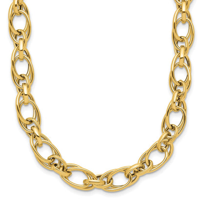 14K Yellow Gold Polished Fancy Oval Link Chain Necklace