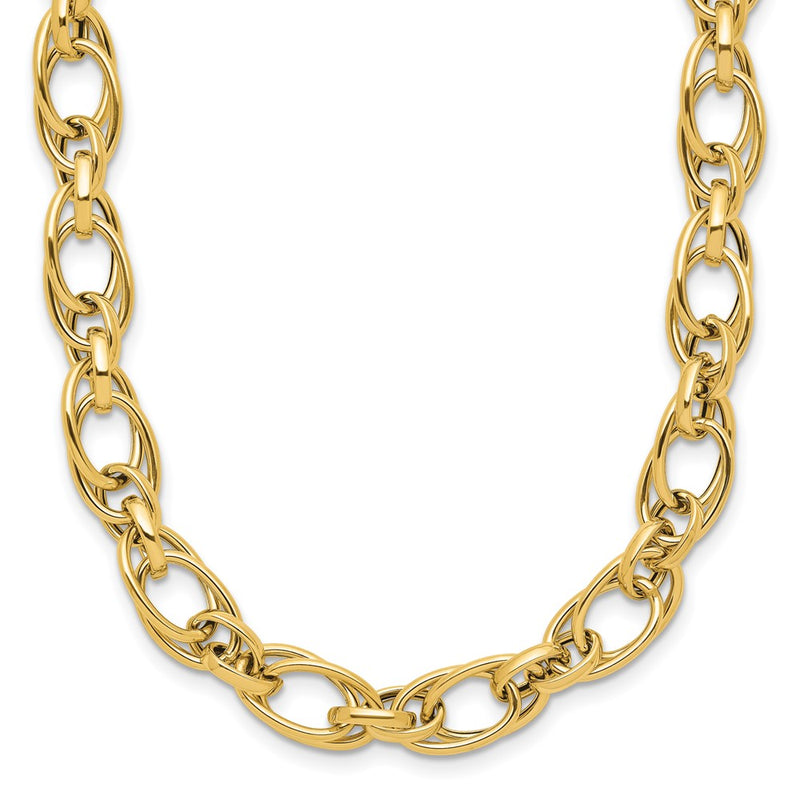 14K Yellow Gold Polished Fancy Oval Link Chain Necklace