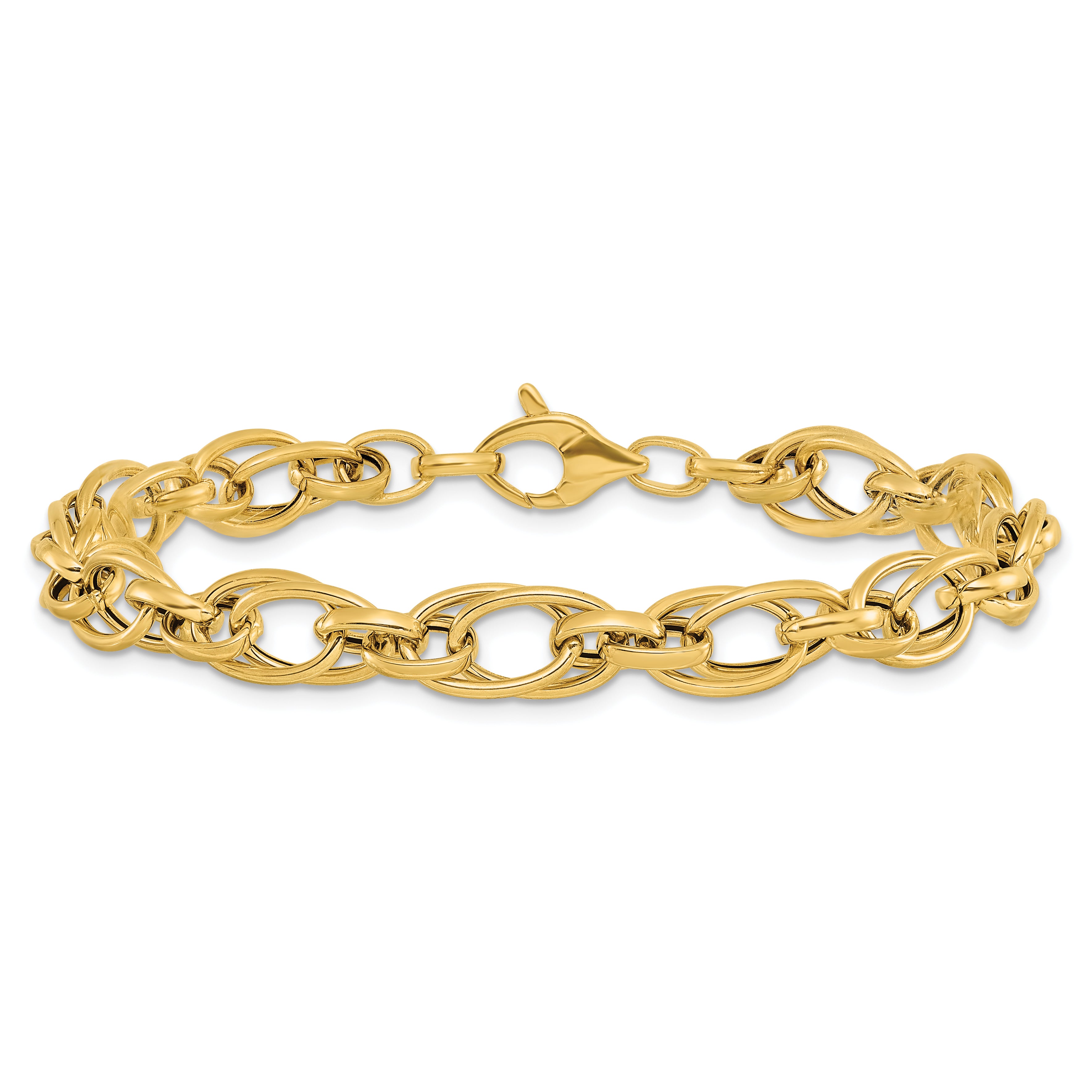 14K Yellow Gold Polished Fancy Oval Link Bracelet