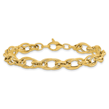 14K Yellow Gold Polished Fancy Oval Link Bracelet