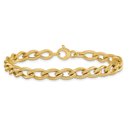 14K Yellow Gold Polished Fancy Oval Link Chain Bracelet