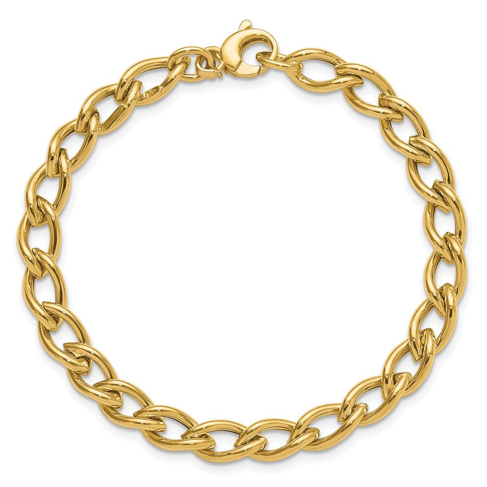 14K Yellow Gold Polished Fancy Oval Link Chain Bracelet