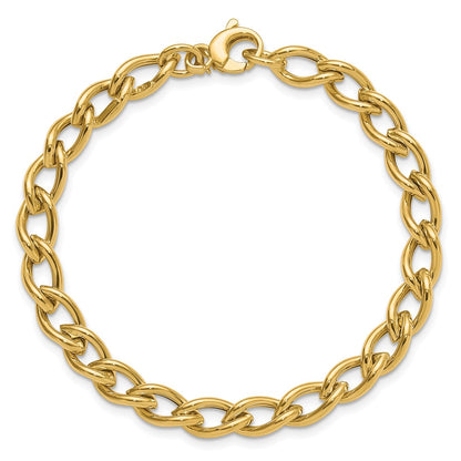 14K Yellow Gold Polished Fancy Oval Link Chain Bracelet