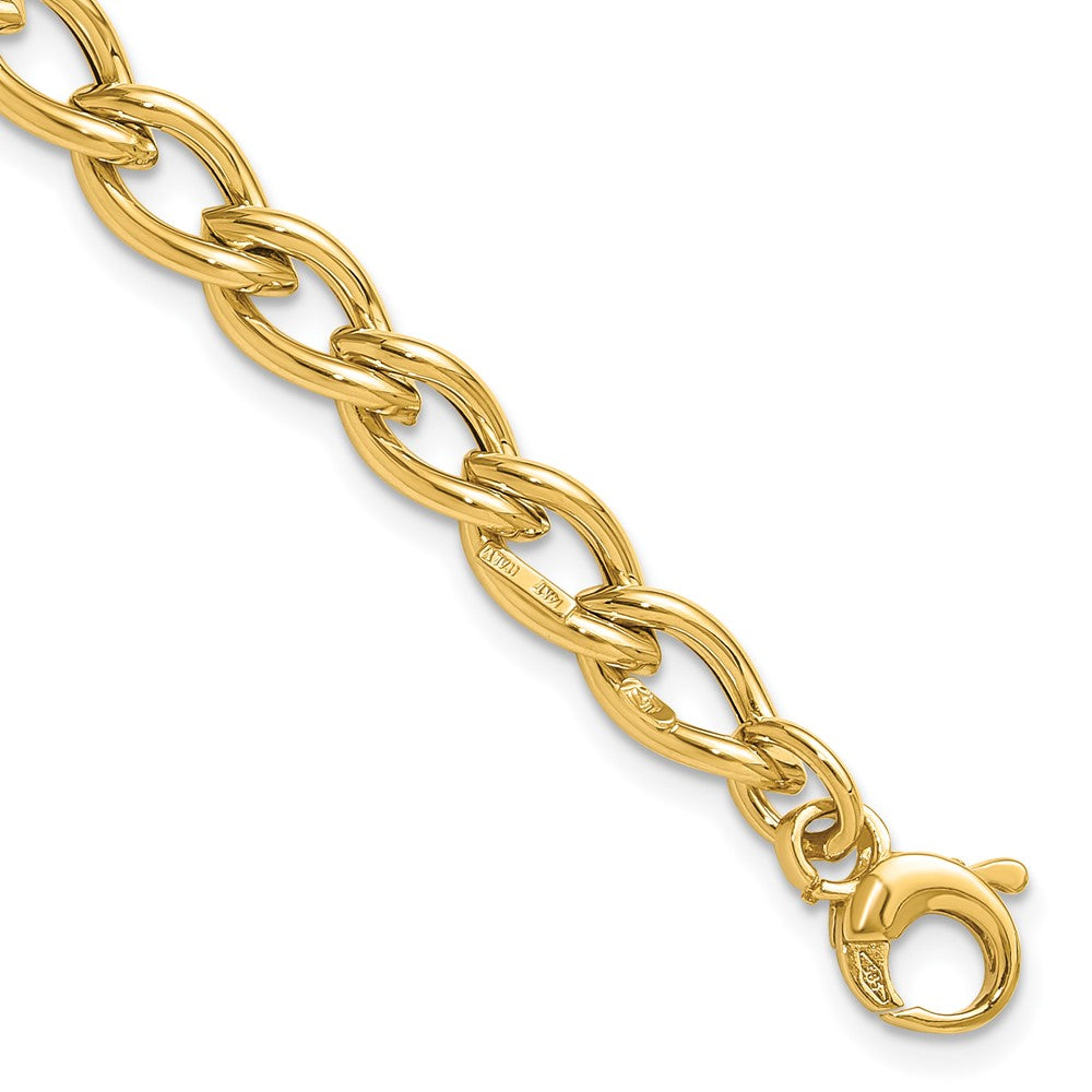 14K Yellow Gold Polished Fancy Oval Link Chain Bracelet
