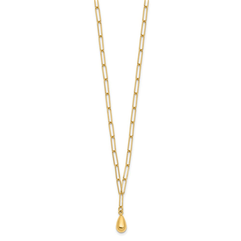 14K Yellow Gold Polished Teardrop Paperclip Link Necklace