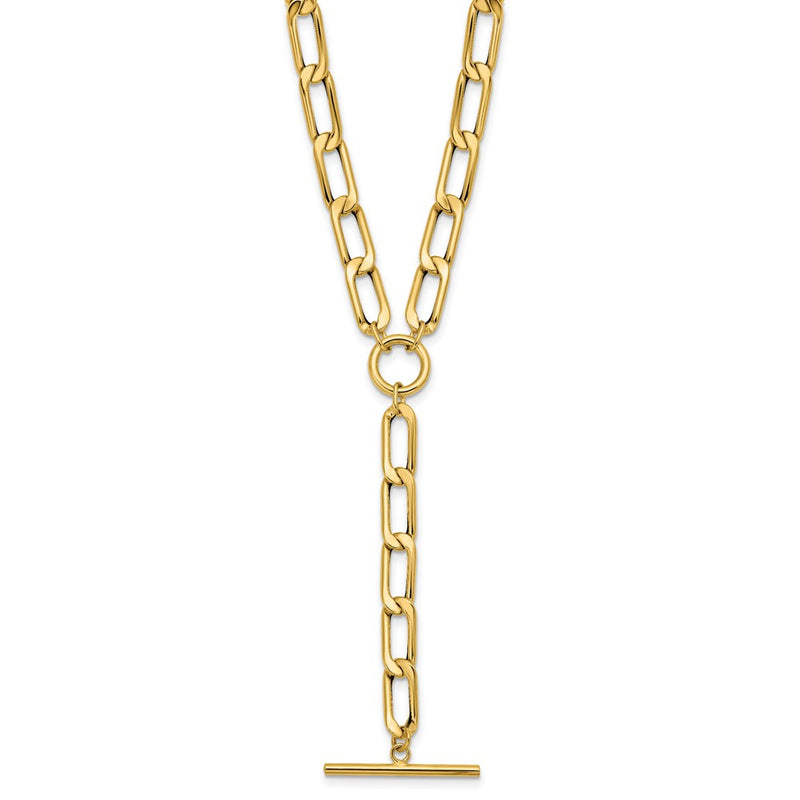 14K Yellow Gold Polished Flat Oval Link Drop 2In Ext. Choker Necklace