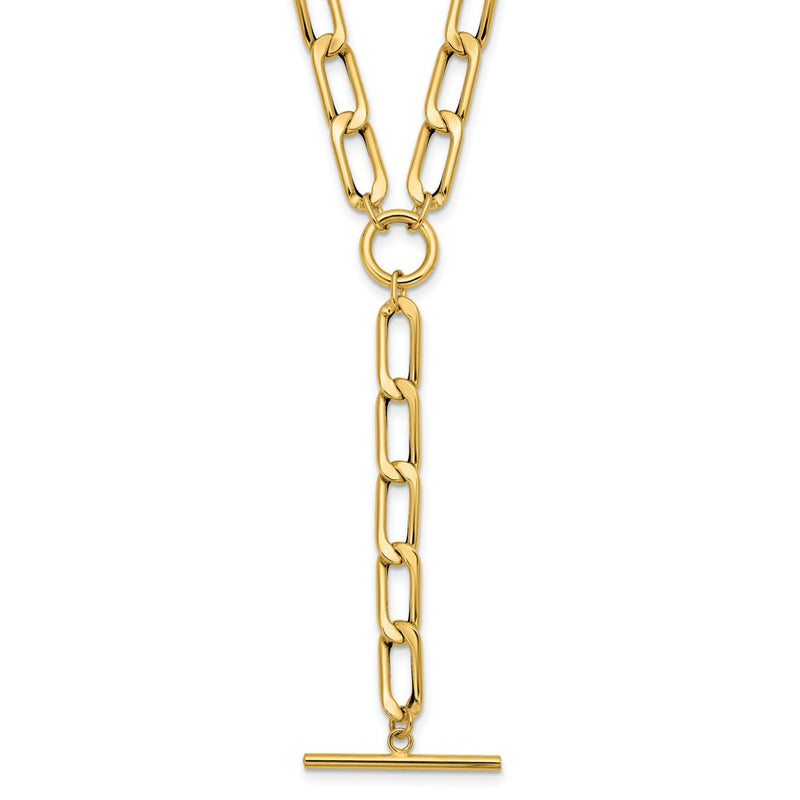 14K Yellow Gold Polished Flat Oval Link Drop 2In Ext. Choker Necklace