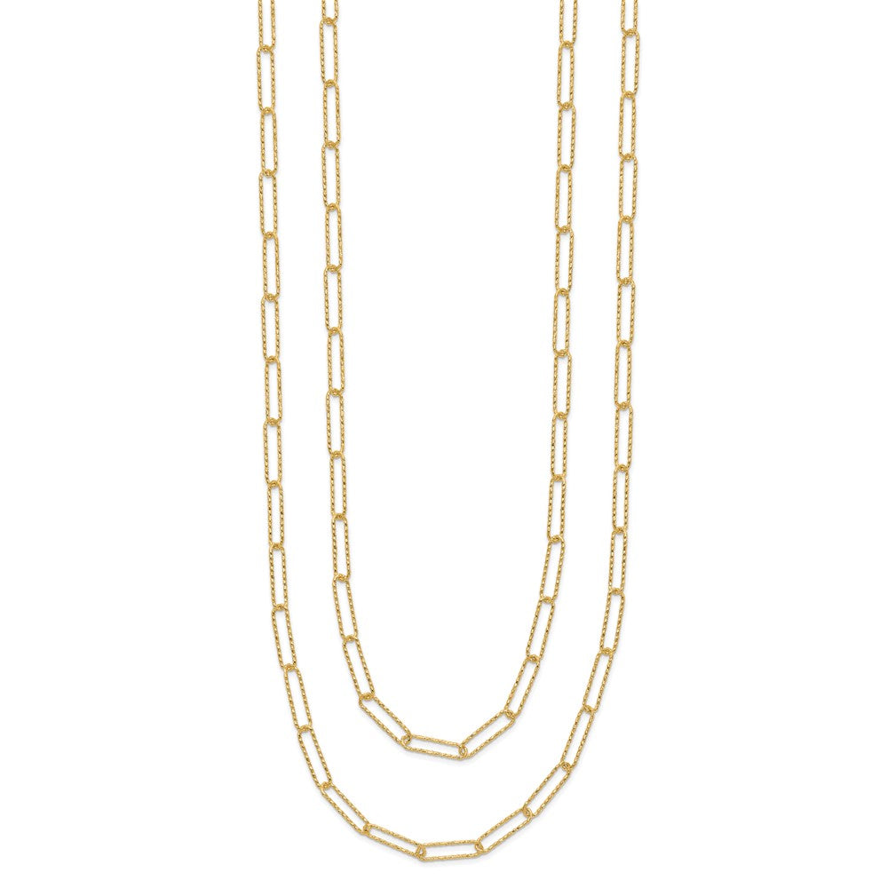 14K Yellow Gold Polished And Textured 2 Strand Paperclip Chain Necklace