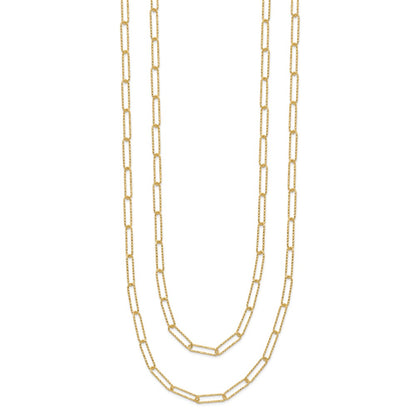 14K Yellow Gold Polished And Textured 2 Strand Paperclip Chain Necklace