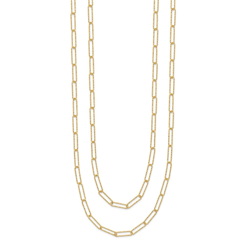 14K Yellow Gold Polished And Textured 2 Strand Paperclip Chain Necklace