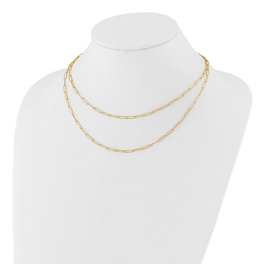 14K Yellow Gold Polished And Textured 2 Strand Paperclip Chain Necklace