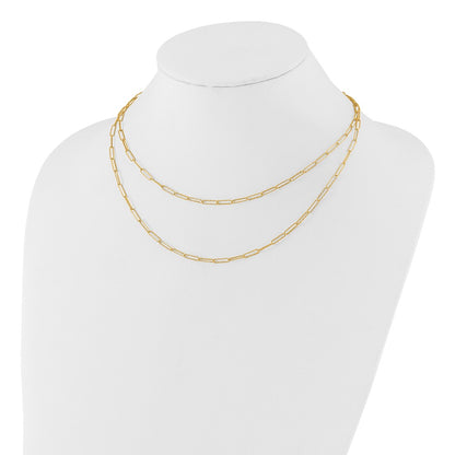 14K Yellow Gold Polished And Textured 2 Strand Paperclip Chain Necklace