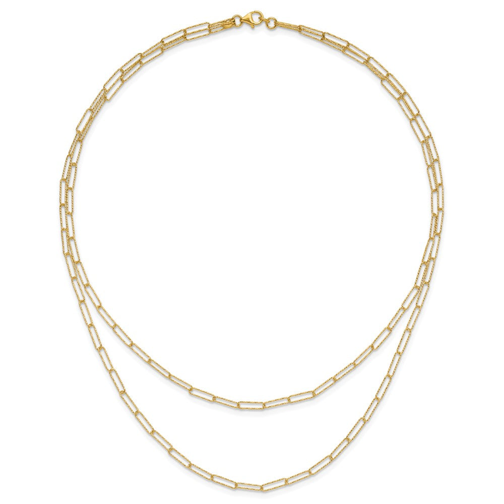 14K Yellow Gold Polished And Textured 2 Strand Paperclip Chain Necklace
