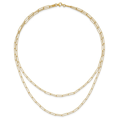 14K Yellow Gold Polished And Textured 2 Strand Paperclip Chain Necklace