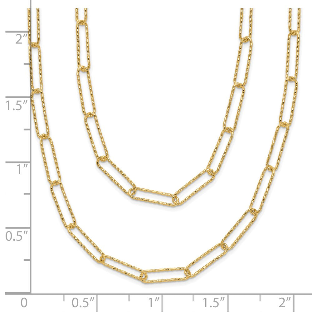 14K Yellow Gold Polished And Textured 2 Strand Paperclip Chain Necklace