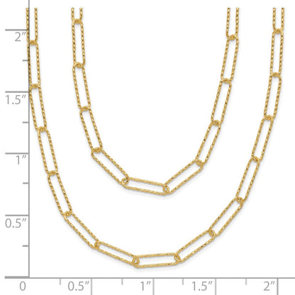 14K Yellow Gold Polished And Textured 2 Strand Paperclip Chain Necklace