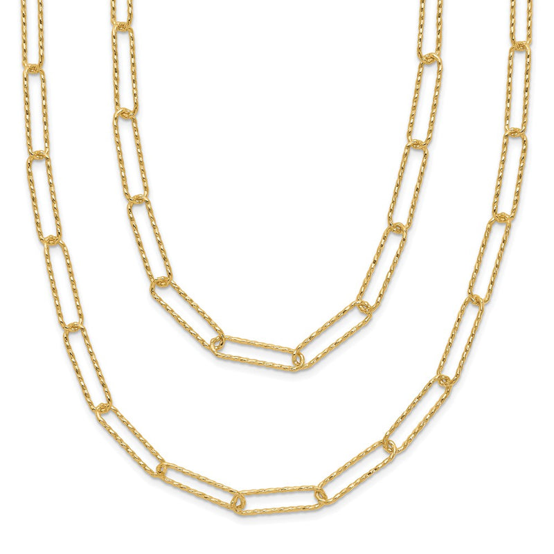 14K Yellow Gold Polished And Textured 2 Strand Paperclip Chain Necklace
