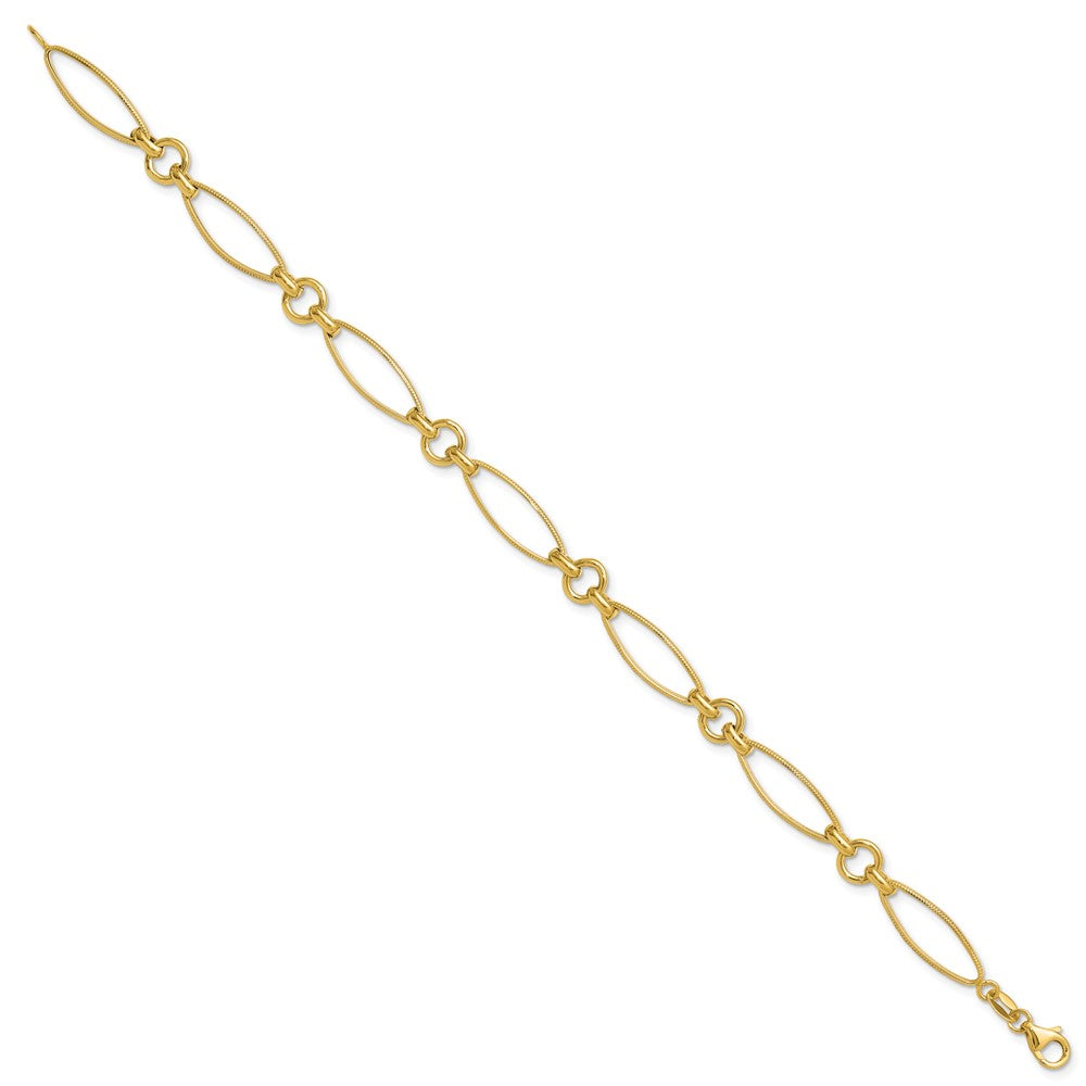 14K Yellow Gold Polished And Diamond Cut Fancy Link 8.5In Bracelet