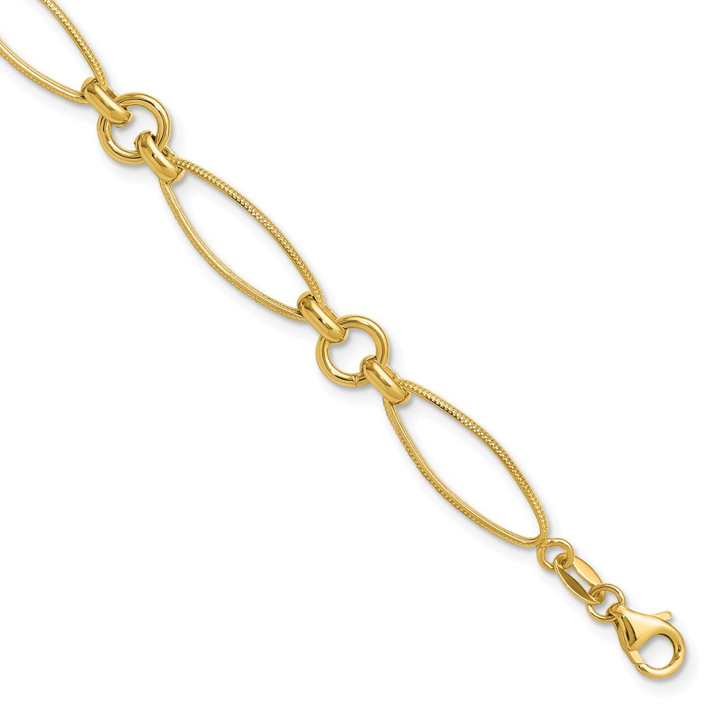 14K Yellow Gold Polished And Diamond Cut Fancy Link 8.5In Bracelet