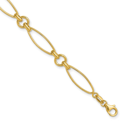 14K Yellow Gold Polished And Diamond Cut Fancy Link 8.5In Bracelet