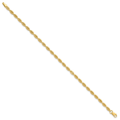14K Yellow Gold Polished And Textured Fancy Oval Link Bracelet