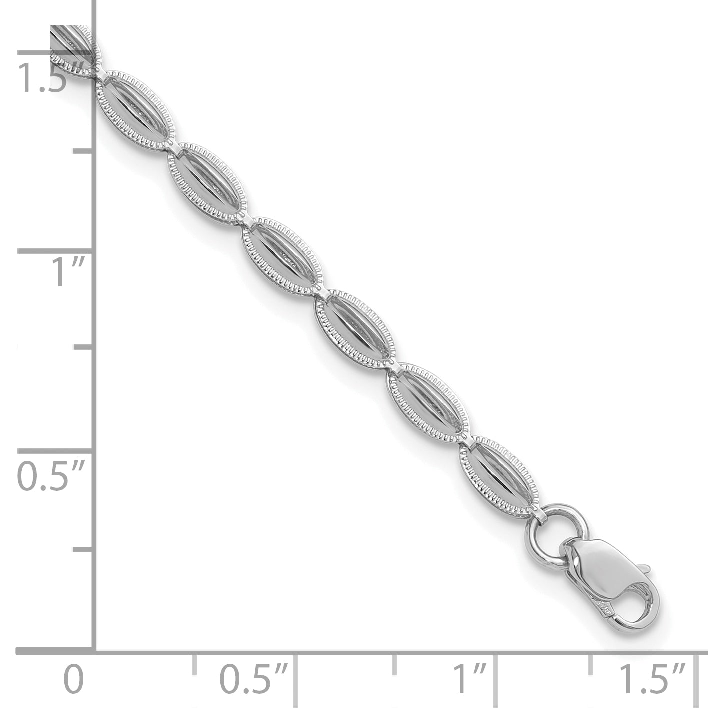 14K White Gold Polished / Textured Fancy Oval Link Bracelet