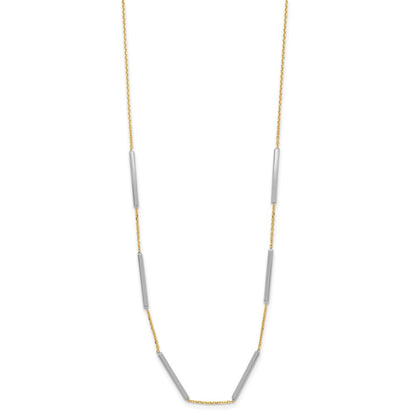 14K Two Tone Polished 6 Bar Stations 1.5In Ext. Necklace