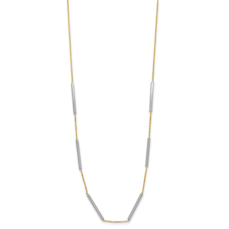 14K Two Tone Polished 6 Bar Stations 1.5In Ext. Necklace