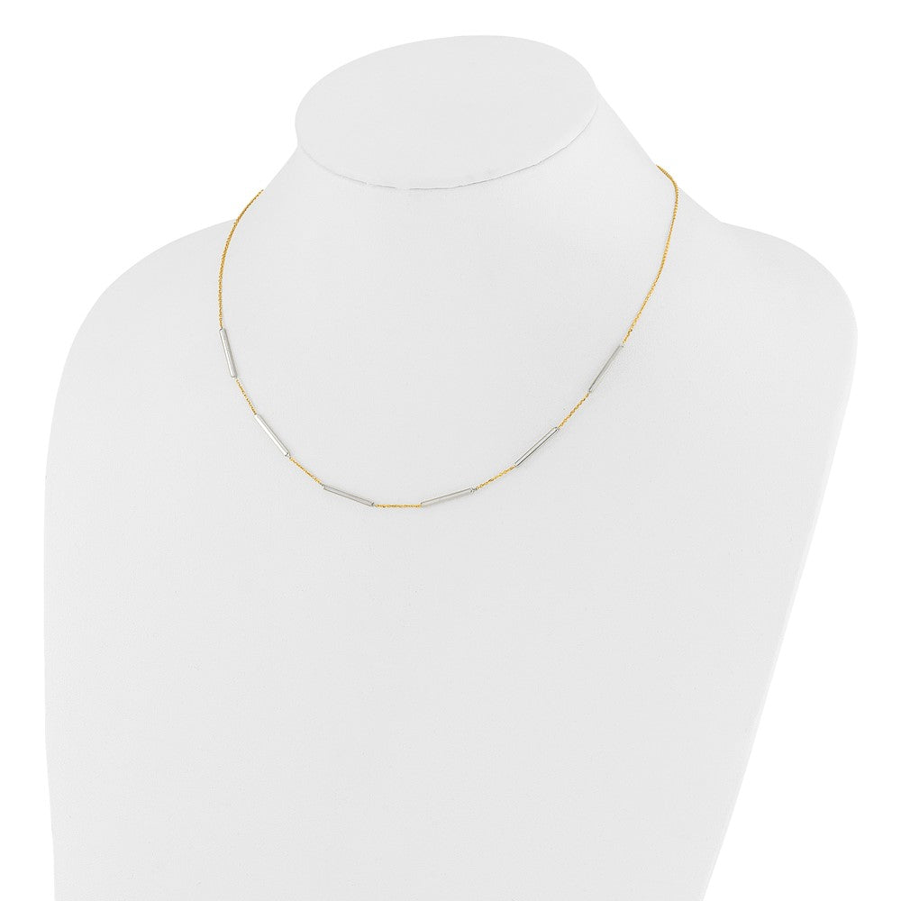 14K Two Tone Polished 6 Bar Stations 1.5In Ext. Necklace
