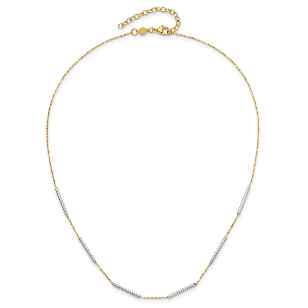 14K Two Tone Polished 6 Bar Stations 1.5In Ext. Necklace