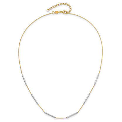 14K Two Tone Polished 6 Bar Stations 1.5In Ext. Necklace