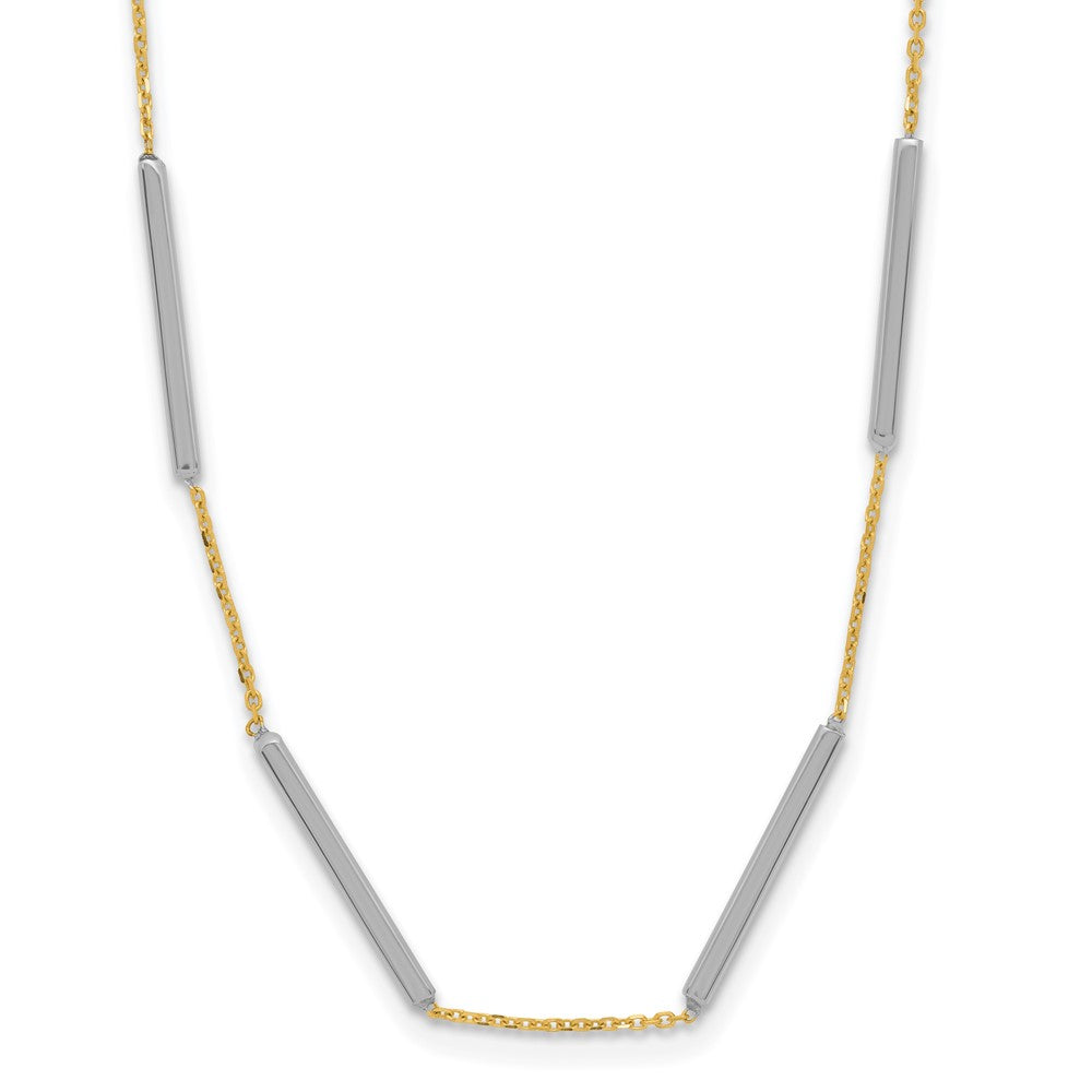 14K Two Tone Polished 6 Bar Stations 1.5In Ext. Necklace